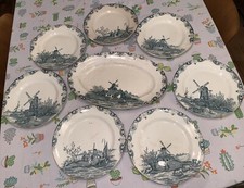 old service dishes plates & earthenware dish of Salins Delft pattern