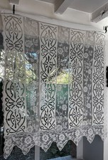 Pair of French Curtains Handmade Vintage 1900s Hand Embroidered Textile Fabric Curtain