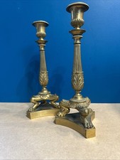 Paire De Bougeoirs Chandeliers En Bronze Pattes De Lion XIXeme