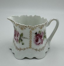 Antique Late 1800s Zeh Scherzer ZS & Co Bavarian Rose Pattern Creamer Gold Trim