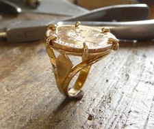 Bague pièce or 9 KT plume 6 griffes avec 20 Francs or Napoléon III