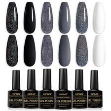 Vernis Semi Permanent Noir6 Couleurs Noir Gris Blanc Pailleté Vernis Gel UV S...