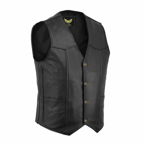 Véritable cuir noir gilet - cuir,