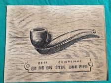 René Magritte drawing and painting on old paper signed stamped vintage