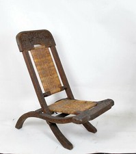Chaise Pliante En Bois Exotique Sculpté Et Cannage, Asie, Fin XIXè/ débXXème 