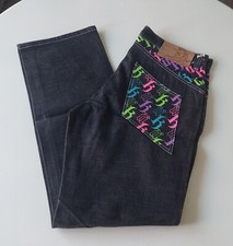 Vintage Unkut Shiny Black Jeans Size 33 Men Baggy Neon Green Pink Purple Blue 