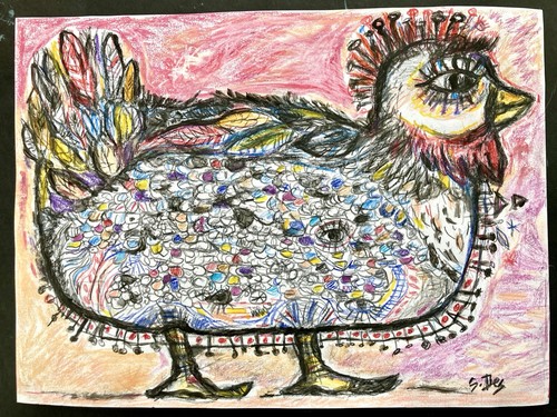 Peinture perdrix poulet coq