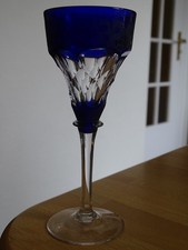 1 ANCIEN VERRE A APERITIF CRISTAL DOUBLER COLORER BLEU COBALT ANGLAIS ht 15 cm