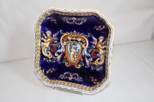 Large Empty Earthenware Pocket by Gien, Italian Renaissance Decor Blue Background