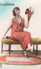 CP BLUE BIRTHDAY WOMAN SITTING BENCH WITH ROSES RUG - 43703