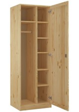 Armoire en pin massif, 1 porte, penderie et étagères, verrouillable 