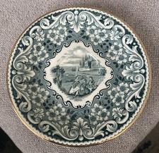 SOCIETE CERAMIQUE :: Vintage 6” SAUCER Green “CASINO” TRANSFERWARE HOLLAND