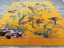 Tapis en laine touffeté à la main 8 x 10 jaune espace art oriental chinois ta...
