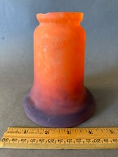 NOVERDY FRANCE ORANGE PURPLE MOTTLED SWIRL DECO GLASS TULIP LAMP SHADE VTG