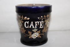 Antique coffee spice pot, earthenware enamelled oven flowers, height 10 cm