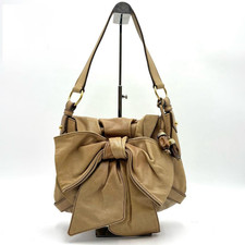 Yves Saint Laurent Rive Gauche Sac Bow Big Libon Shoulder Bag Leather Beige Rare