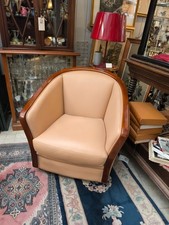 fauteuil cabriolet bois et cuir beige