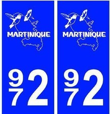 Autocollant plaque auto immatriculation département 972 Martinique
