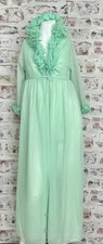 Vintage Nylon Mint Green Long Ruffle Sexy Nightgown Robe Set Sz Med UNION MADE
