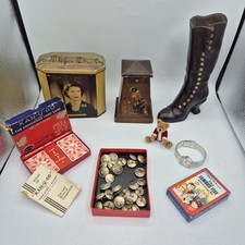 Vintage Bundle Mortima Watch RML Buttons Kan U Go Queen Elizabeth Tin Moneybox