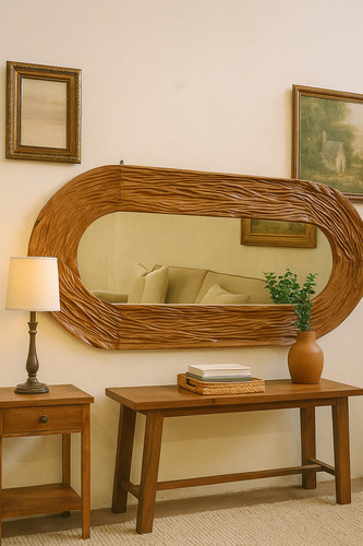 Miroir ovale teck - teck, massif