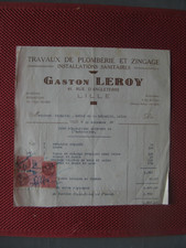 ++"1614" OLD INVOICE PLUMBING AND ZINC PLATING GASTON LEROY LILLE 1949