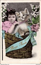 23758 postcard fantasy - child - cat