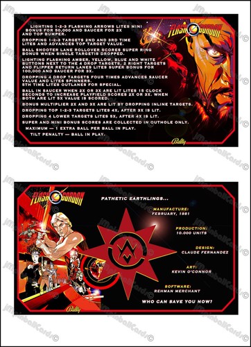 Bally flash gordon 1981 cartes - gordon,