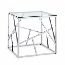 Petite Table De Sofa Salon Carré Verre Acier Moderne Design Rayan