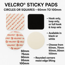 VELCRO® Sticky Pads 60–100mm – Circles or Squares  Hook & Loop – Black or White