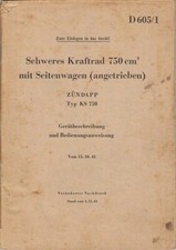 WWII ZUNDAPP 1941 Motorcycle KS750  Description Operator D605-1 Manual
