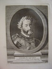 Beau portrait - Gravure XVIIIème de l'Empereur CHARLES QUINT Charles V