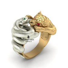 Bague Pour Homme En Argent 925 Avec Un Motif De Serpent Tigre À Deux Tons