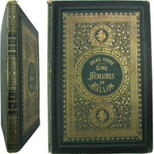 Cinq semaines en ballon c1872 Jules Verne Hetzel reliure deux bouquets de roses
