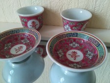 Miniature Bowls and Mugs Service, Asian Ceramic, Hand Painted