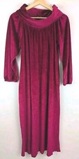Vtg Velour House Dress Gown Robe Caftan Cowl Neck Shimmer Velvet Fuschia Petite 