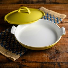 Rare 50's VTG Dru Holland Round Cast Iron Enamel Casserole/Dutch Oven Dish #25