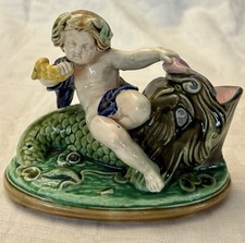 RARE DOLPHIN MATCH HOLDER IN SARREGUEMINES SLING MAJOLICA 112