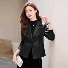 Veste De Tailleur Femme Bureau Élégante Noire En Cuir Synthétique 21405