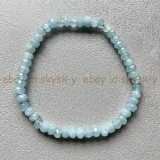 Blue Aquamarine 4x6mm Faceted Rondelle Gems Beads Elastic Stretch Bracelet 7.5''