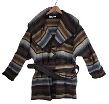 Vtg Chicos Overcoat Wool Robe Lagenlook Aztec Western Native Cottagecore Hooded