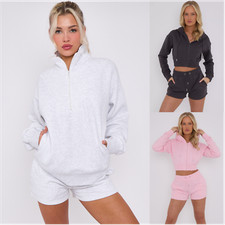 Femmes Court Capuche Très Grand Sweat & Short Co-Ord Ensemble Salon Survêtement