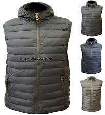 Mens Sleeveless HOODED GILET Body Warmer Puffer Quilted Padded Bomber bombsdr