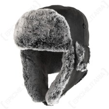 Chapeau de trappeur Ushanka en similicuir noir - Casquette d'hiver chaude doubl?