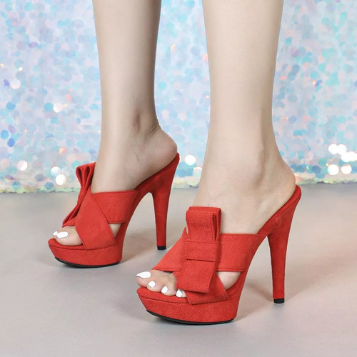 Mules rouge noeud grand - mules, à