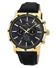 Pour La Montre Men's Watch Accessory NYC Chrono Genuine Leather Gold Tone &