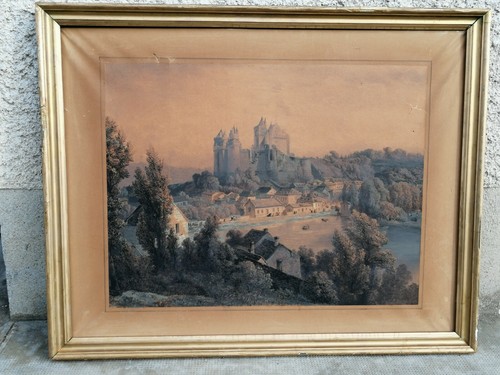 Ancien dessin signé château - dessin,