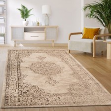Tapis Salon Chambre Vintage Oriental Motif Abstrait Moderne Beige