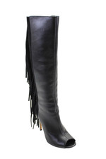 Carolina Herrera Womens Leather Fringe Peep Toe Knee High Boots Shoes Black Sz 7