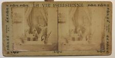 La vie parisienne Femme au miroir Maquillage France Photo Stereo Albumin c1885